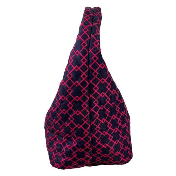 Tupperware Womens Quilted Hobo Handbag Lunch Tote Lunchbox Bag Travel Navy Pink - Picture 5 of 14